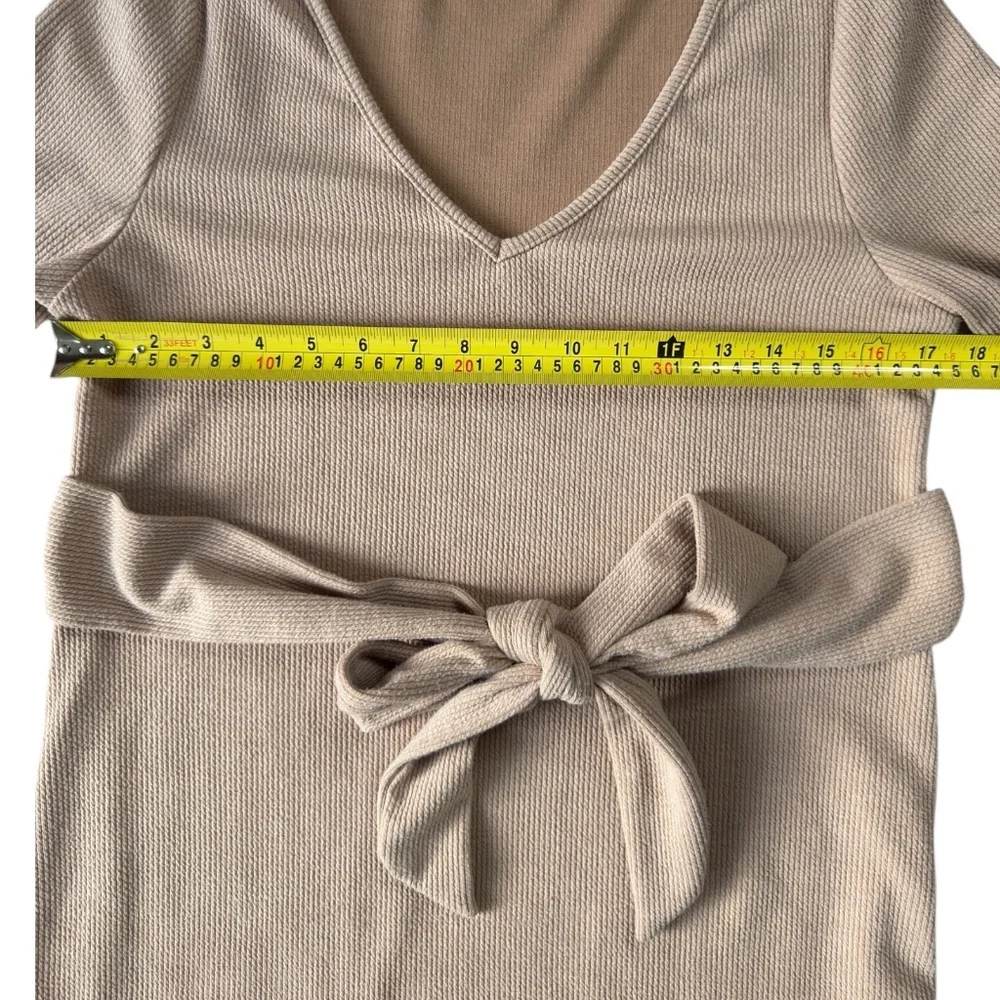 SHEIN Maternity Sweater Rib-Knit V Neck Belted Bodycon Dress Stretch Apricot L - Picture 9 of 12